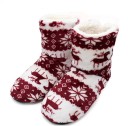 Pantufas de Natal para Senhora até ao Tornozelo com Padrão de Renas e Flocos de Neve Forrada Peluda Quente Superfície de Pano Macio 7