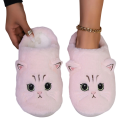 Pantufas domésticas felpudas com motivo de gato e orelhas 3D Pantufas macias e quentes Pantufas adoráveis para o inverno Presente original para amantes de gatos 3