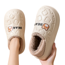 Pantufas femininas impermeáveis com padrão de urso Pantufas forradas com interior de pelúcia Calçado doméstico Pantufas macias Design adorável 2
