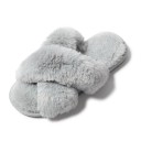 Pantufas femininas macias e peludas com design cruzado Sapatos de casa quentes e confortáveis para o inverno Calçado aconchegante com superfície suave 3