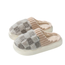 Pantuflas cálidas a cuadros para hombre con suela suave, antideslizantes y peludas, cómodas y suaves para el invierno. 1