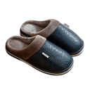 Papuci de casă de iarnă din piele PU Papuci caldi pentru bărbați cu căptușeală din blană Talpă anti-alunecare Aspect elegant Papuci caldi pentru iarnă 2