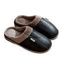 Papuci de casă de iarnă din piele PU Papuci caldi pentru bărbați cu căptușeală din blană Talpă anti-alunecare Aspect elegant Papuci caldi pentru iarnă 1
