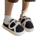 Papuci de iarnă din blană pentru femei Închidere cu velcro Talpă solidă anti-alunecare Pantofi eleganti pentru acasă Pantofi calduri 5