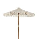 Parasol de plage avec franges en macramé et pompons faits à la main, diamètre 250 cm, avec mât en bois de hêtre de 38 mm, beige pour le jardin 1