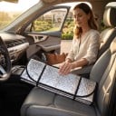 Parasolar pentru parbriz auto 150 x 80 cm Folie din aluminiu pliabilă Argintie Protecție interior auto împotriva soarelui UV și înghețului 4