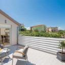 Paravento per parapetto per privacy su balcone e terrazza Strisce grigio-bianco Plastica 90 x 500 cm Con fascette e corda 4