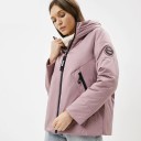 Parka acolchoada feminina com capuz para a primavera e outono Bolsos inclinados com fecho Bolso interior Corte mais solto nas ancas Superfície 8
