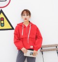 Parka de primavera para mulher em estilo japonês com capuz Zip no peito Bolso canguru Punhos e bainha elásticos Algodão poliéster 24