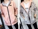 Parka feminina reversível com capuz para a primavera e outono Lado de uma só cor e estampa de banda desenhada Fecho com ziper Poliéster 19