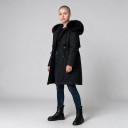 Parka invernale lunga da donna con cappuccio e pelliccia, foderata in peluche e con stringa in vita con zip e tasche per il freddo 4