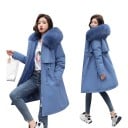Parka larga de invierno para mujer con capucha y piel sintética con forro de felpa y ajuste en la cintura con cremallera y bolsillos 17