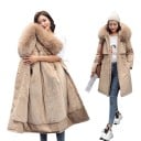 Parka larga de invierno para mujer con capucha y piel sintética con forro de felpa y ajuste en la cintura con cremallera y bolsillos 9