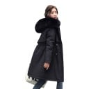 Parka larga de invierno para mujer con capucha y piel sintética con forro de felpa y ajuste en la cintura con cremallera y bolsillos 3
