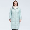 Parka longa acolchoada feminina com capuz e cinto para a primavera e outono Comprimento abaixo do joelho Forro estampado Botões 3