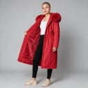 Parka lungă de iarnă pentru femei cu glugă și blăniță cu căptușeală din pluș și strângere în talie cu fermoar cu buzunare pentru frig 15