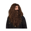 Paryk og skægsæt 45 cm og 42 cm brun eller grå lang bølget paryk med tykt skæg karnevalskostume cosplay teaterrekvisit 2