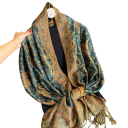 Pashmina Hijab Scarf with Fringes and Oriental Pattern 70x180 cm Made of Polyester for Everyday Wear 17