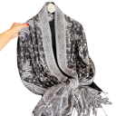 Pashmina Hijab Scarf with Fringes and Oriental Pattern 70x180 cm Made of Polyester for Everyday Wear 18