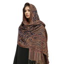 Pashmina Hijab Scarf with Oriental Pattern and Fringes 70x180 cm Polyester for Everyday Wear 2