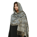 Pashmina Hijab Scarf with Oriental Pattern and Fringes 70x180 cm Polyester for Everyday Wear 6