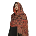 Pashmina Hijab Scarf with Oriental Pattern and Fringes 70x180 cm Polyester for Everyday Wear 10