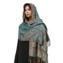 Pashmina Hijab Scarf with Oriental Pattern and Fringes 70x180 cm Polyester for Everyday Wear 5