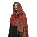 Pashmina Hijab Scarf with Oriental Pattern and Fringes 70x180 cm Polyester for Everyday Wear 16
