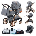 Passeggino 3 in 1 con cesto combinato e seggiolino auto, struttura pieghevole, cotone, per neonati e bambini 3