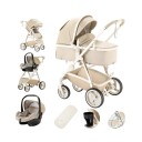 Passeggino 3 in 1 con navetta removibile e seggiolino sportivo, telaio robusto pieghevole per neonati e bambini piccoli 3