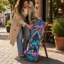 Patineta con diseño de animales 77,6 cm 30,54 pulgadas Tabla de madera multicapa con kicktail Ruedas moradas y estampado azul Para andar por la ciudad 6
