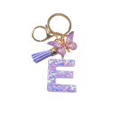 Pătrățel pentru chei 4 cm Clema din rășină Inițiale violet și fluture Ornament decorativ pentru geantă rucsac Cadou pentru femei 6