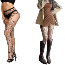 Patterned Fishnet Tights with Suspender Effect Universal Size 150–185 cm Nylon Elastane Black for Outfit Enhancement 6