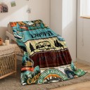 Pătură din flanel 150 x 200 cm Pătură moale călduroasă cu motiv de caravană și natură multicoloră, pătură confortabilă pentru somn și odihnă 4
