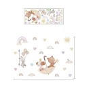 Pegatina de pared 81 x 55,3 cm Osito con perrito bajo un paraguas y conejito Decoración mural infantil translúcida de vinilo mate Adorno encantador 1