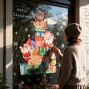 Pegatinas navideñas para ventana reutilizables de Santa Claus con regalos y muñeco de nieve Inscripción Merry Christmas Decoraciones coloridas 2