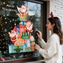 Pegatinas navideñas para ventana reutilizables de Santa Claus con regalos y muñeco de nieve Inscripción Merry Christmas Decoraciones coloridas 4