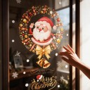 Pegatinas navideñas para ventana Reutilizables Santa Claus en corona con campanitas Inscripción Merry Christmas Roja y dorada Decoración 1
