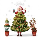 Pegatinas navideñas para ventana reutilizables Santa disfrazado de árbol de Navidad, muñeco de nieve y reno en maceta, decoración verde para cristal 6