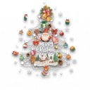 Pegatinas navideñas para ventanas Reutilizables Árbol de Navidad con adornos de Santa y aldea nevada Inscripción Feliz Navidad Para la Navidad 1