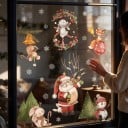 Pegatinas navideñas para ventanas Reutilizables Santa con animalitos y muñeco de nieve Conejos, zorro y ratón Copos de nieve blancos Para cristal 2
