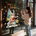 Pegatinas navideñas para ventanas Reutilizables Santa en scooter con gatitos Árbol de Navidad arcoíris Inscripción Merry Christmas y estrellitas 5