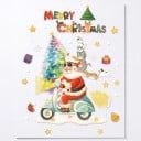 Pegatinas navideñas para ventanas Reutilizables Santa en scooter con gatitos Árbol de Navidad arcoíris Inscripción Merry Christmas y estrellitas 6