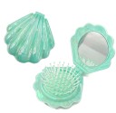 Peigne de voyage pliable avec miroir 14 x 7 cm Design coquillage nacré Peigne de massage à dents rondes Peigne compact pour femmes 7