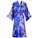 Peignoir féminin à motif floral Peignoir léger en imitation soie Ceinture à nouer à la taille Polyester doux et effet soyeux pour un confort à la maison 13