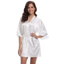 Peignoir pour femmes en imitation soie Peignoir léger et élégant avec ceinture à nouer à la taille Polyester doux pour un confort à la maison et une détente 7