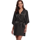 Peignoir pour femmes en imitation soie Peignoir léger et élégant avec ceinture à nouer à la taille Polyester doux pour un confort à la maison et une détente 6