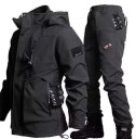 Pelerină de motocicletă unisex cu jachetă și pantaloni cu glugă, buzunare, protecție împotriva ploii, poliester, bumbac pentru călărie 3