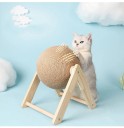 Pelota rascadora de sisal para gatos, 12 cm, soporte en V de madera natural, poste rascador de diseño, entrenamiento de garras, elegante protección 3