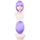 Peluca bob sintética corta de color lila claro de 30 cm, peluca de cosplay de fibra de alta temperatura para mujeres, uso diario, disfraz 9